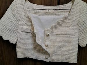 Korean Cream Top With Big Pearl Buttons Like New