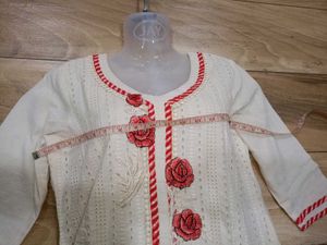 White&amp;Red Embroidered Kurti Set.