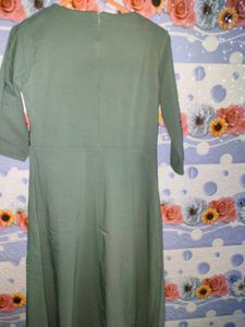 Olive Green Dress with Lace-Up Detail