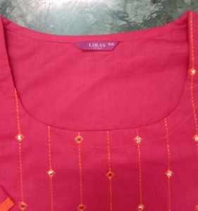 Plus Size Pink Kurti With Orange Detailing