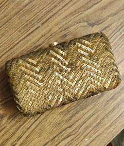 Gold Zigzag Handembroidered Clutch- Factory Reject