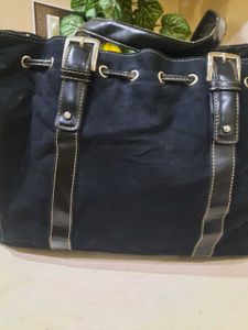 Black Tote Bag with Buckle Detail