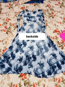 Blue &amp; White Abstract Print Long Sleeve Maxi Dress