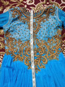 Blue Partywear Gown With Dupatta And Pajama