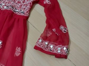 Red Mirror Kurti Festive Wear