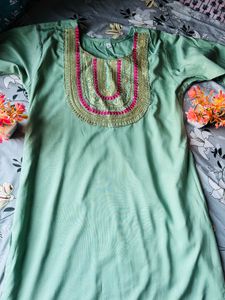 Pastel Green Kurti with Embroidered Yoke