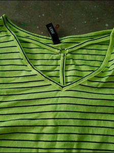 Neon Green Striped V-Neck Tee