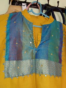 Mustard Yellow Kurti with Blue Accent