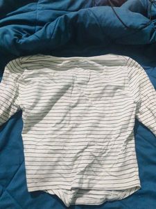 Minimal White Striped Crop Top – Full Sleeves