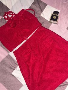 Red Crop Top and Skirt Set