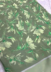 Olive Green Floral Saree
