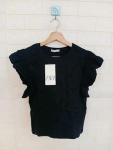 Zara Black Ruffle Sleeve Top