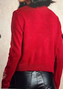 Embroidered Maroon Knit Sweater
