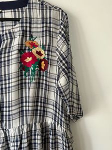 Plaid Dress with Floral Detail