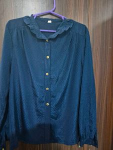 Navy Blue Ruffle Blouse