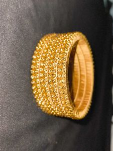 Artificial Gold Stone Wooden Bangles (Set of 4