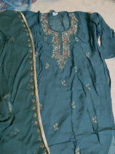 Teal Embroidered semistich suit