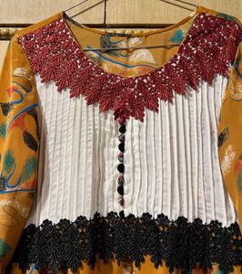 Elegant Mustard Ethnic Dress with Pleated Bodice