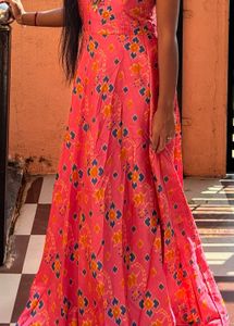Pink Printed Anarkali Dress