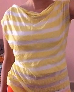 Sculptured Y2k Yellow Mesh Fig Top One Shoulder