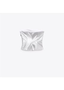 Brand New L Edition Faux Leather Silver Crop Top