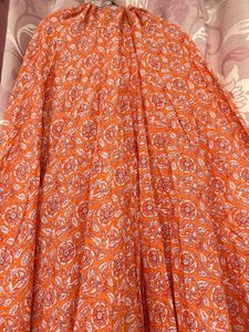 Orange Floral Print Skirt