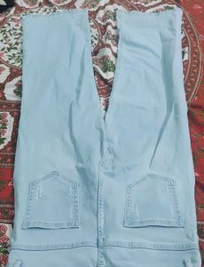 Wide Leg, Mid Rise, Light Blue, Ribbed Jeans