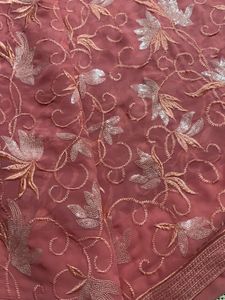 Peach Heavy Embroidered Sequins Saree With Blouse