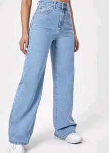 Ice Blue Women Wide Leg Denim Jeans