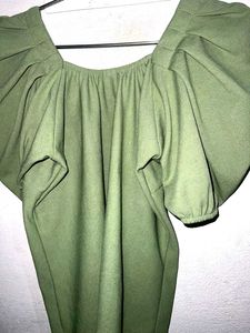 Olive Puff Sleeve Top