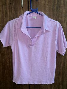 Cute Lavender Ribbed Polo Top