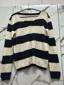 Striped V-Neck Pullover Sweater
