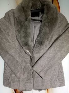 Gray Faux Fur Trim Coat