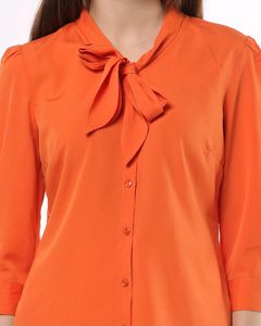 Orange Shirt With Tie Up Neckline By Fig In Small