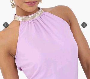 Lavender Halter Top with Gold Sequin Collar