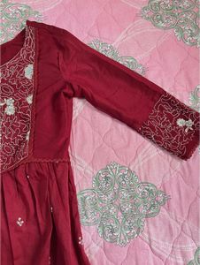 Sangria Maroon Embroidered Longline Top