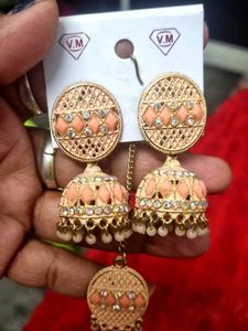 Peach Jhumka Earrings