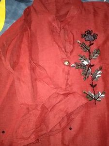 Embroidered Red Kurti Top