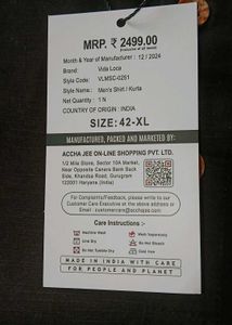 Men&#39;s Black Kurta 42 XL