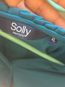 Allen Solly Cyan Blue Ruffled Flowy Fabric Top