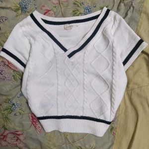 White V-Neck Knit Top