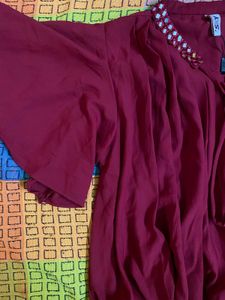 Red Flowy Mirror Work Top/Blouse