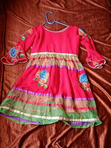 Girls Red Embroidered Dress