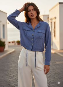 Blue Long Sleeve Crop Top