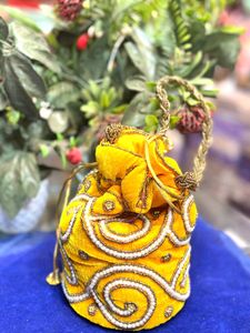 Yellow Beaded Potli Bag