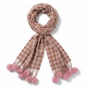 Pink Plaid Pom Scarf