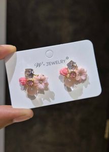 Pink Flower Pearl Earrings
