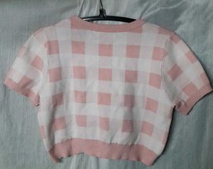 Pink Checkered Cardigan