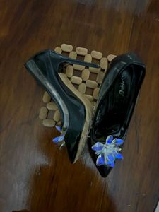 Black Heels with Floral Detail