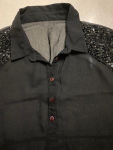 Black Georgette Top- Shoulder Embroidery